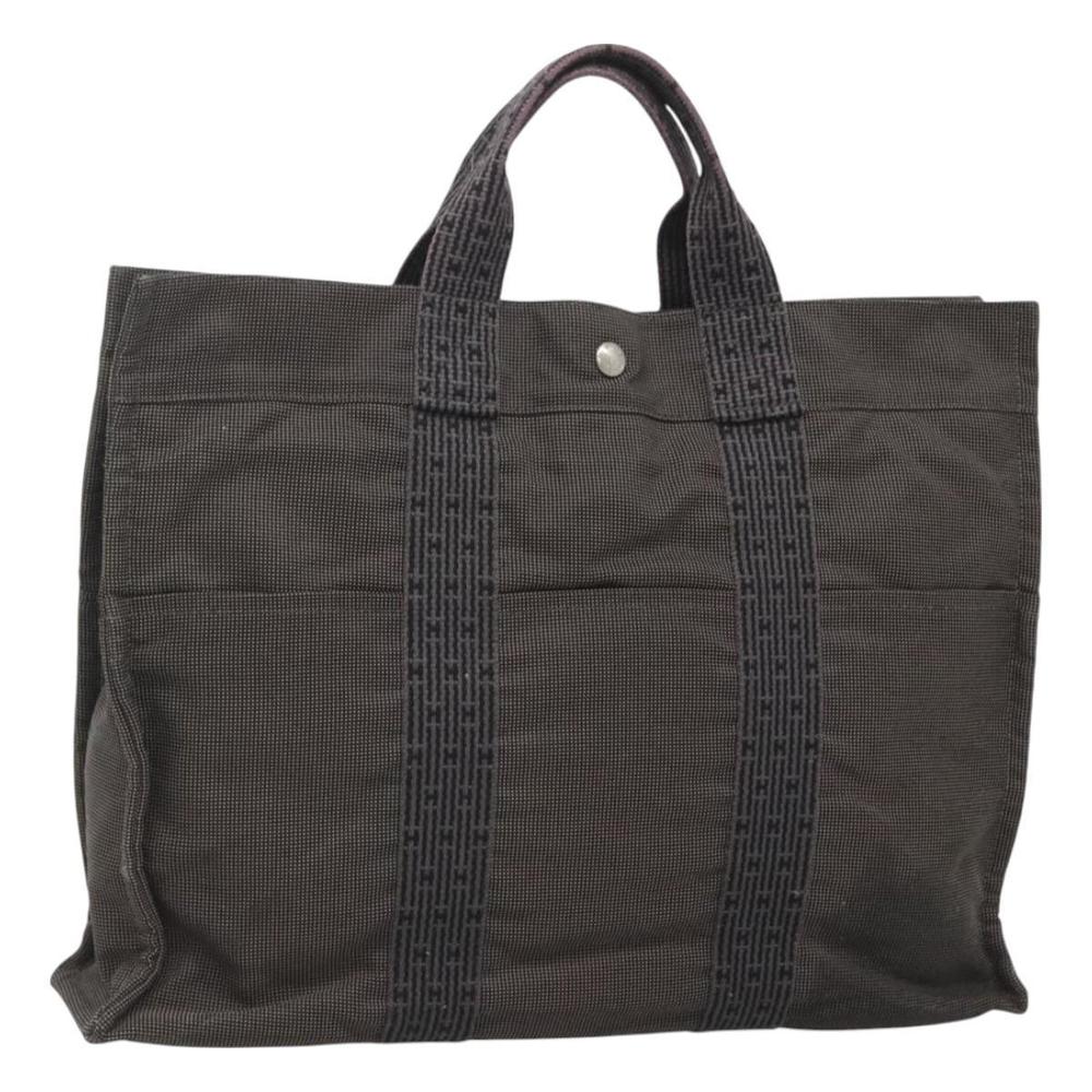 HERMES Her Line MM Hand Bag Canvas Gray Auth bs26875